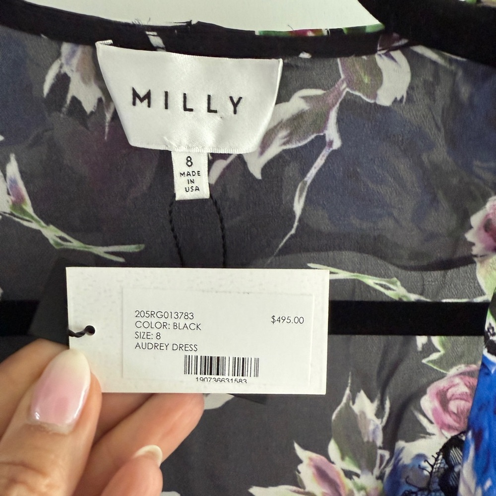 NWT Milly Black Floral Dress, Size 8 - Picture 5 of 9